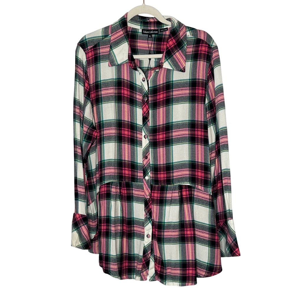 Tolani Collection Plaid Flannel‎ Shirt  Womens XL Tunic